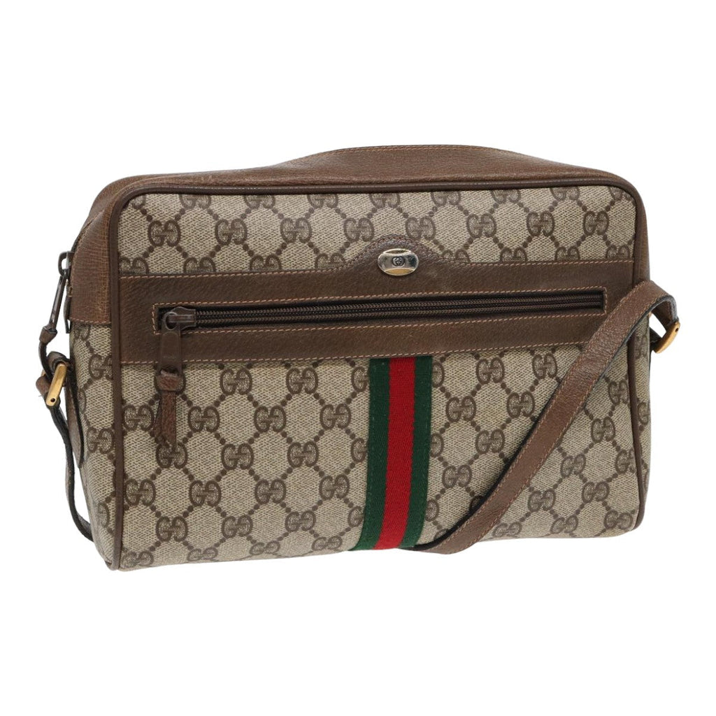 GUCCI GG Supreme Web Sherry Line Shoulder Bag PVC Beige 68 02 005 83928