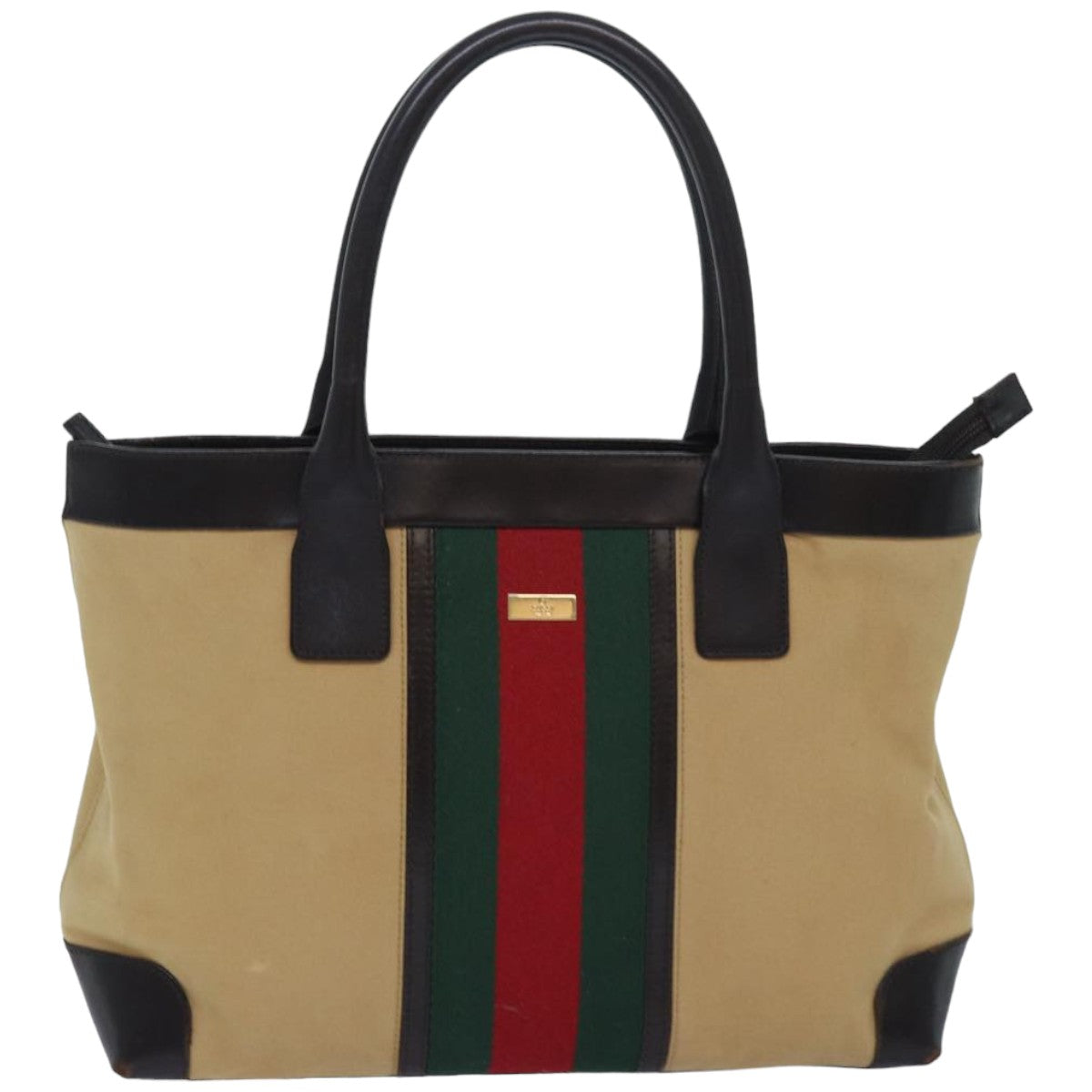 GUCCI Web Sherry Line Tote Bag Canvas Beige Red Green 002 1119 83934