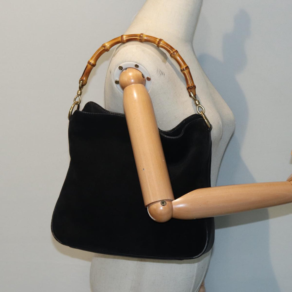 GUCCI Bamboo Shoulder Bag Suede Black 001 2404 1638 83939
