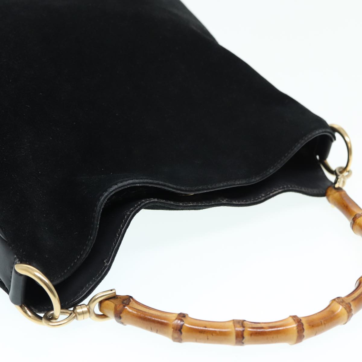 GUCCI Bamboo Shoulder Bag Suede Black 001 2404 1638 83939