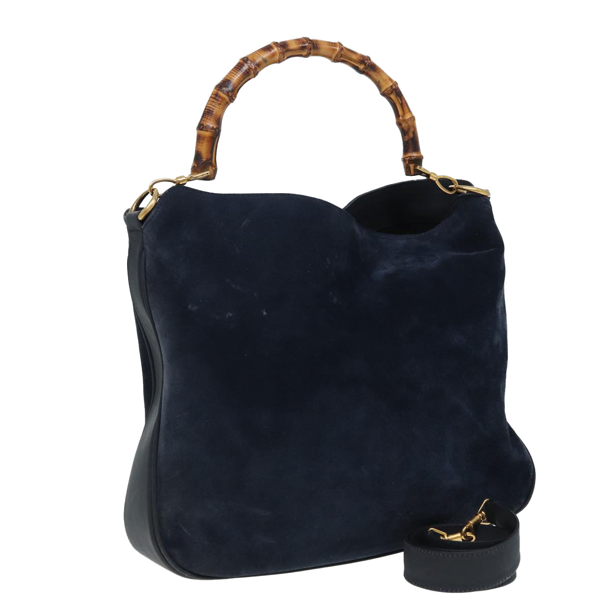 GUCCI Bamboo Shoulder Bag Suede 2way Navy 001 1577 2615 83940