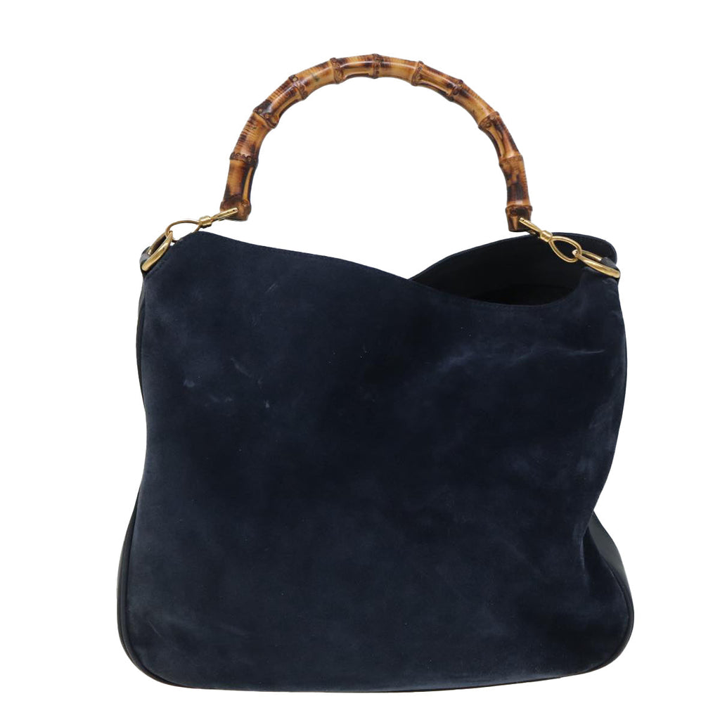 GUCCI Bamboo Shoulder Bag Suede 2way Navy 001 1577 2615 83940