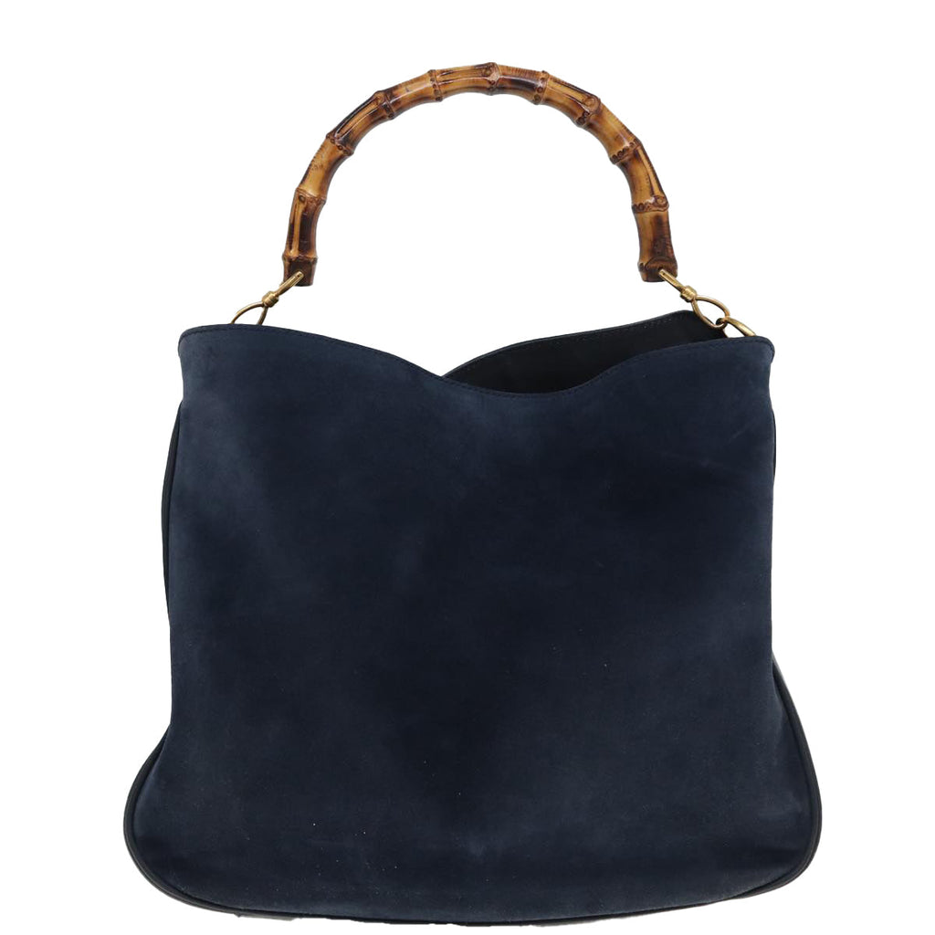 GUCCI Bamboo Shoulder Bag Suede 2way Navy 001 1577 2615 83940
