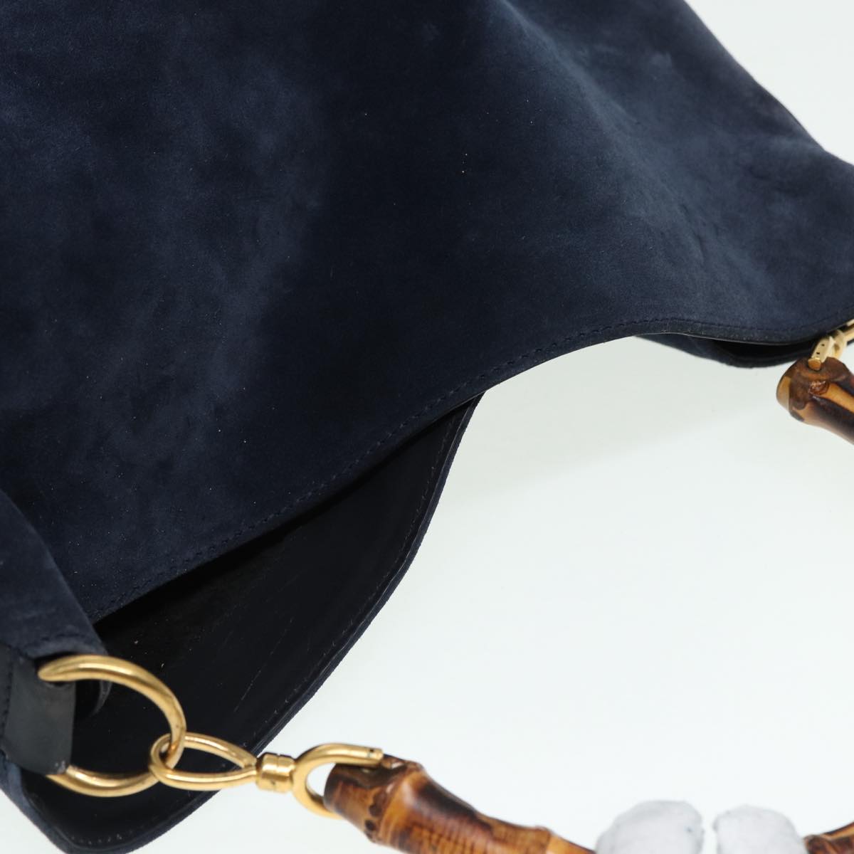 GUCCI Bamboo Shoulder Bag Suede 2way Navy 001 1577 2615 83940
