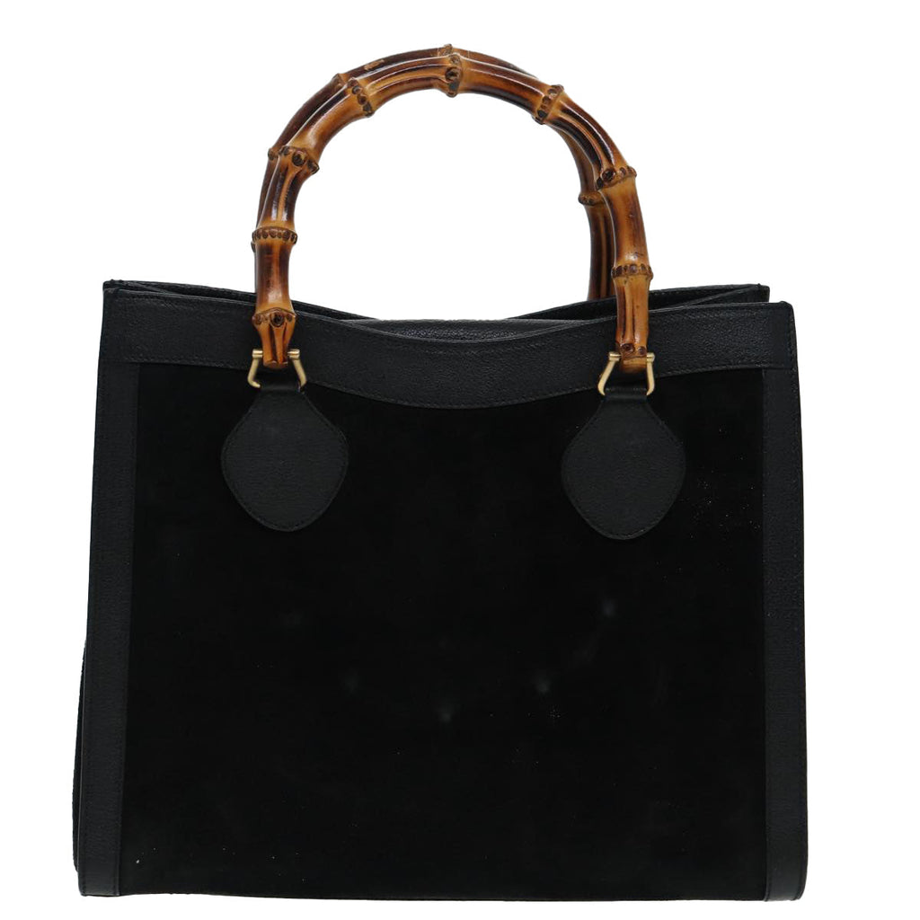 GUCCI Bamboo Hand Bag Suede Leather Black 002 1186 0260 83942