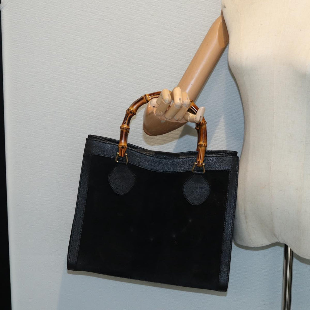 GUCCI Bamboo Hand Bag Suede Leather Black 002 1186 0260 83942