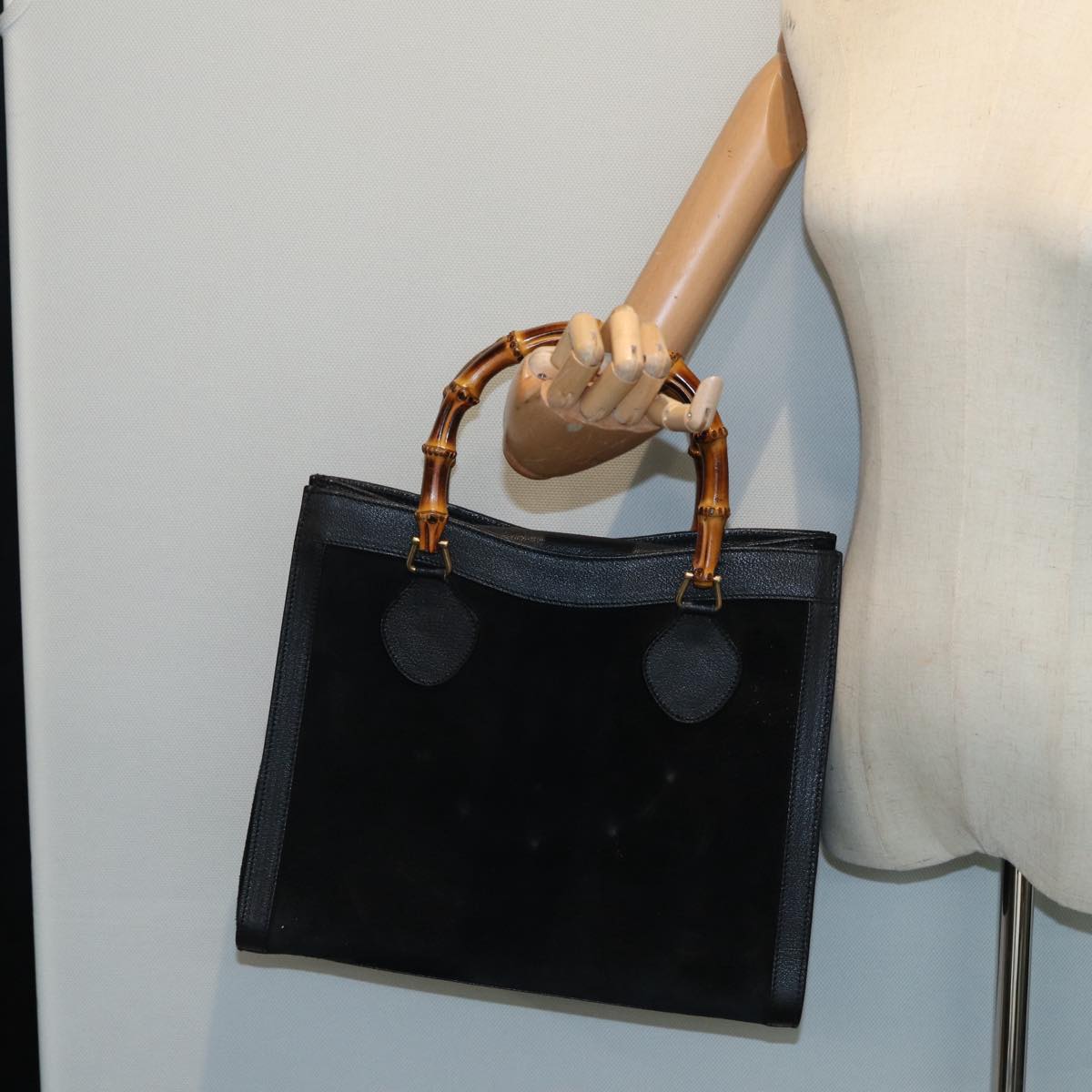 GUCCI Bamboo Hand Bag Suede Leather Black 002 1186 0260 83942
