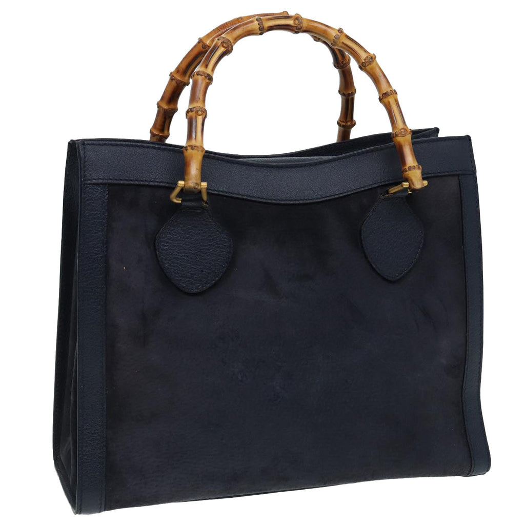 GUCCI Bamboo Hand Bag Suede Leather Navy 83943