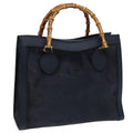 GUCCI Bamboo Hand Bag Suede Leather Navy 83943