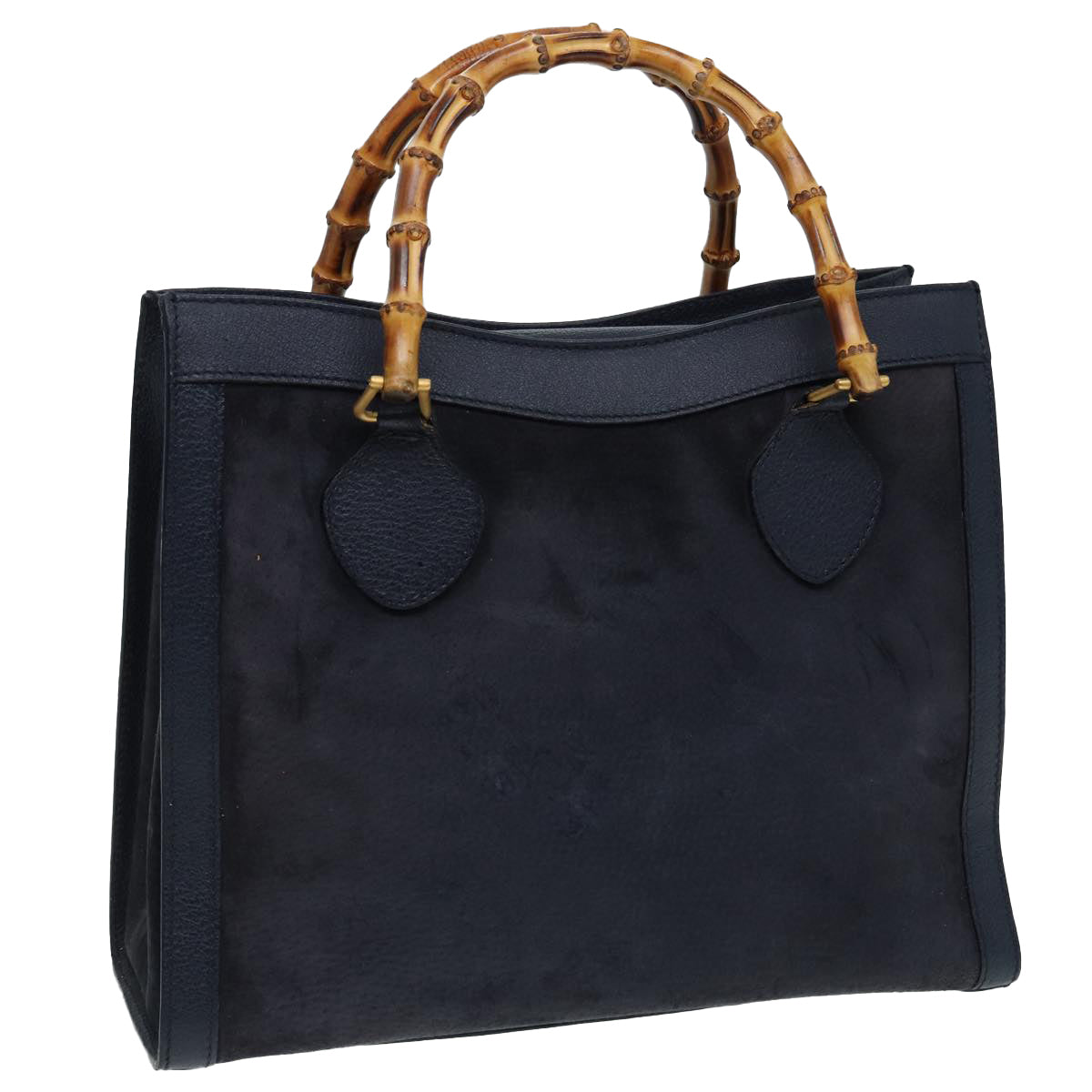 GUCCI Bamboo Hand Bag Suede Leather Navy 83943