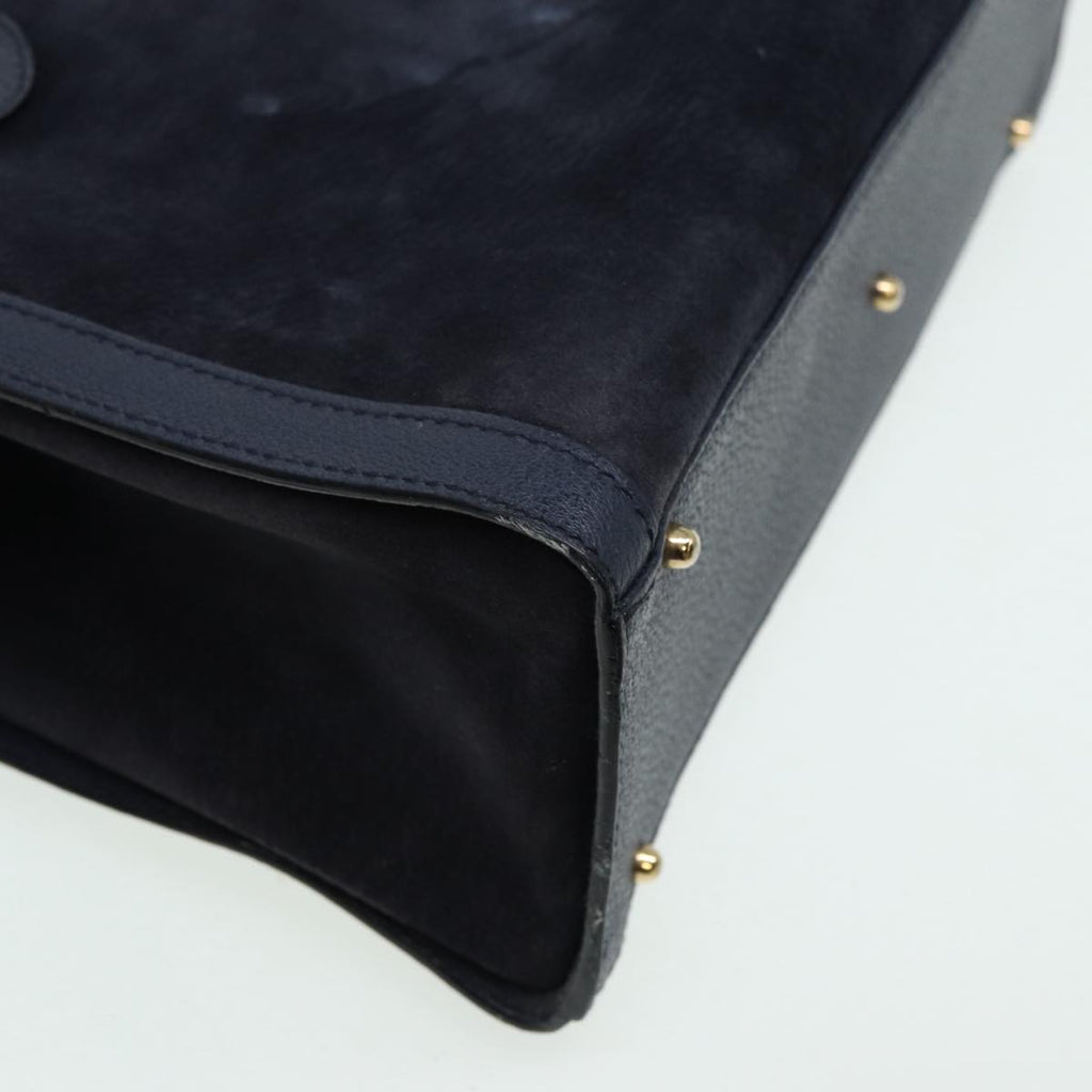 GUCCI Bamboo Hand Bag Suede Leather Navy 83943