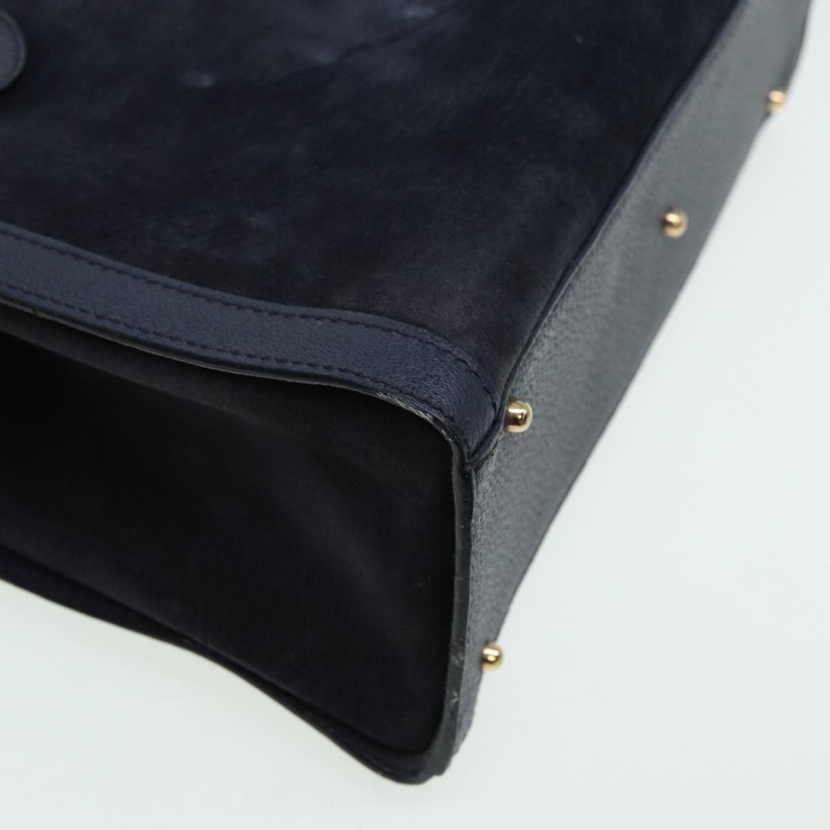 GUCCI Bamboo Hand Bag Suede Leather Navy 83943