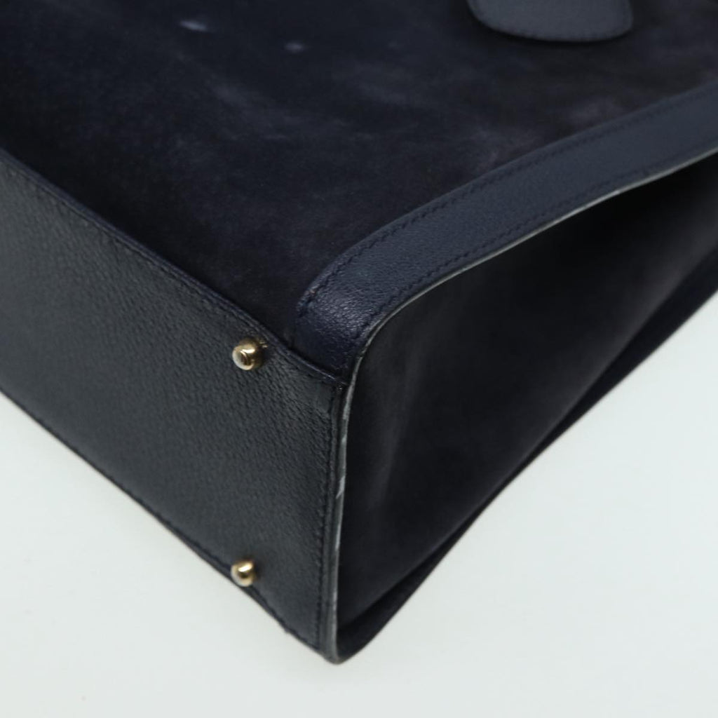 GUCCI Bamboo Hand Bag Suede Leather Navy 83943