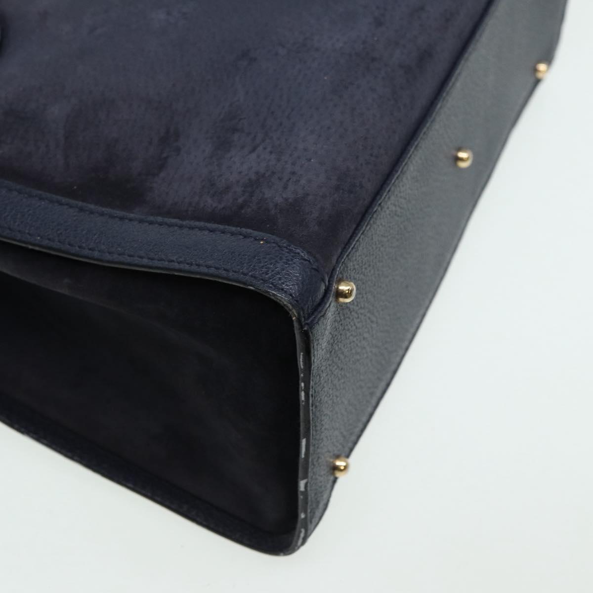 GUCCI Bamboo Hand Bag Suede Leather Navy 83943