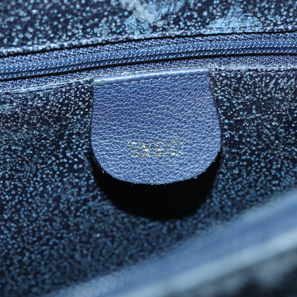 GUCCI Bamboo Hand Bag Suede Leather Navy 83943