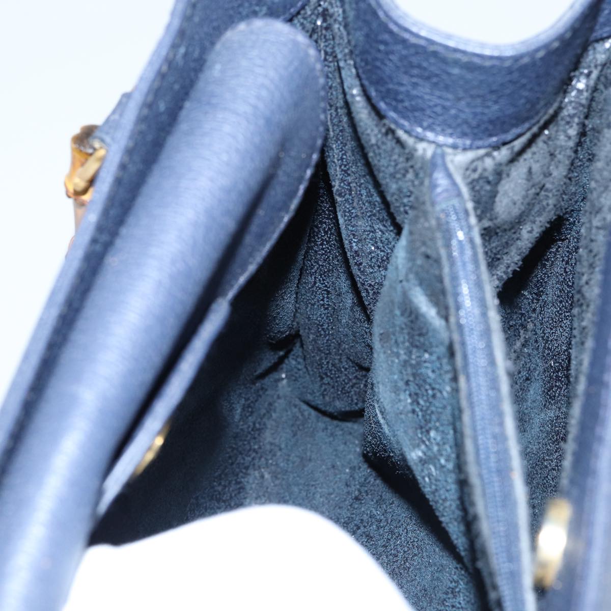 GUCCI Bamboo Hand Bag Suede Leather Navy 83943