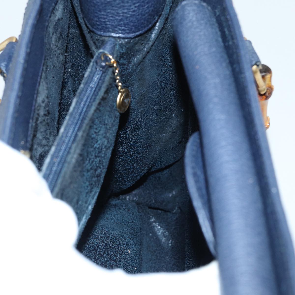 GUCCI Bamboo Hand Bag Suede Leather Navy 83943