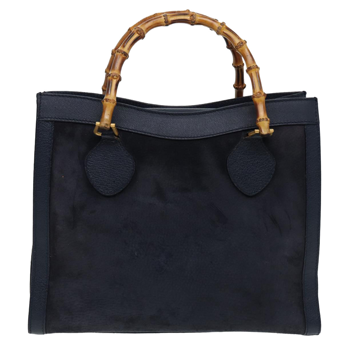 GUCCI Bamboo Hand Bag Suede Leather Navy 83943