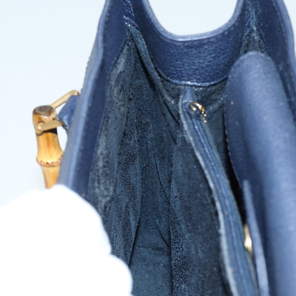 GUCCI Bamboo Hand Bag Suede Leather Navy 83943