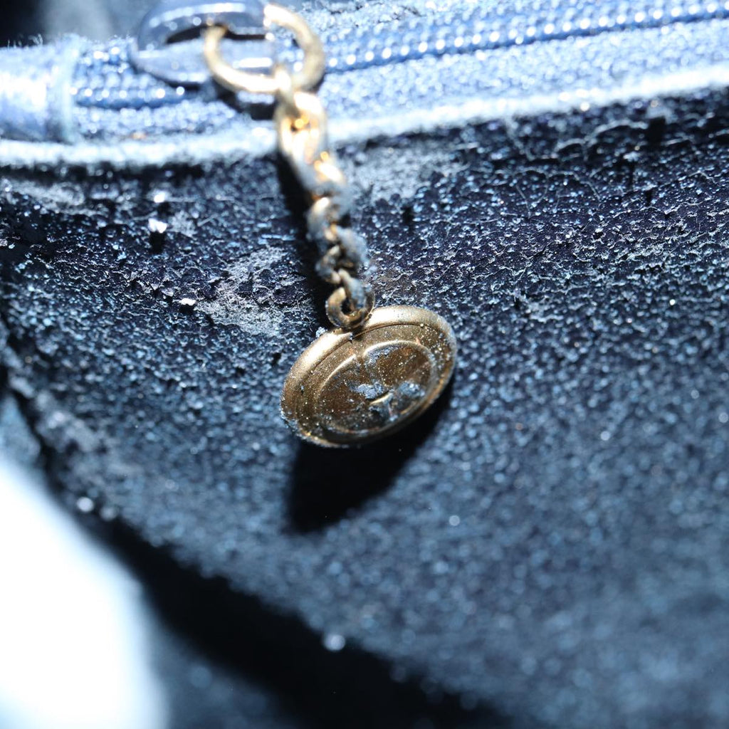 GUCCI Bamboo Hand Bag Suede Leather Navy 83943