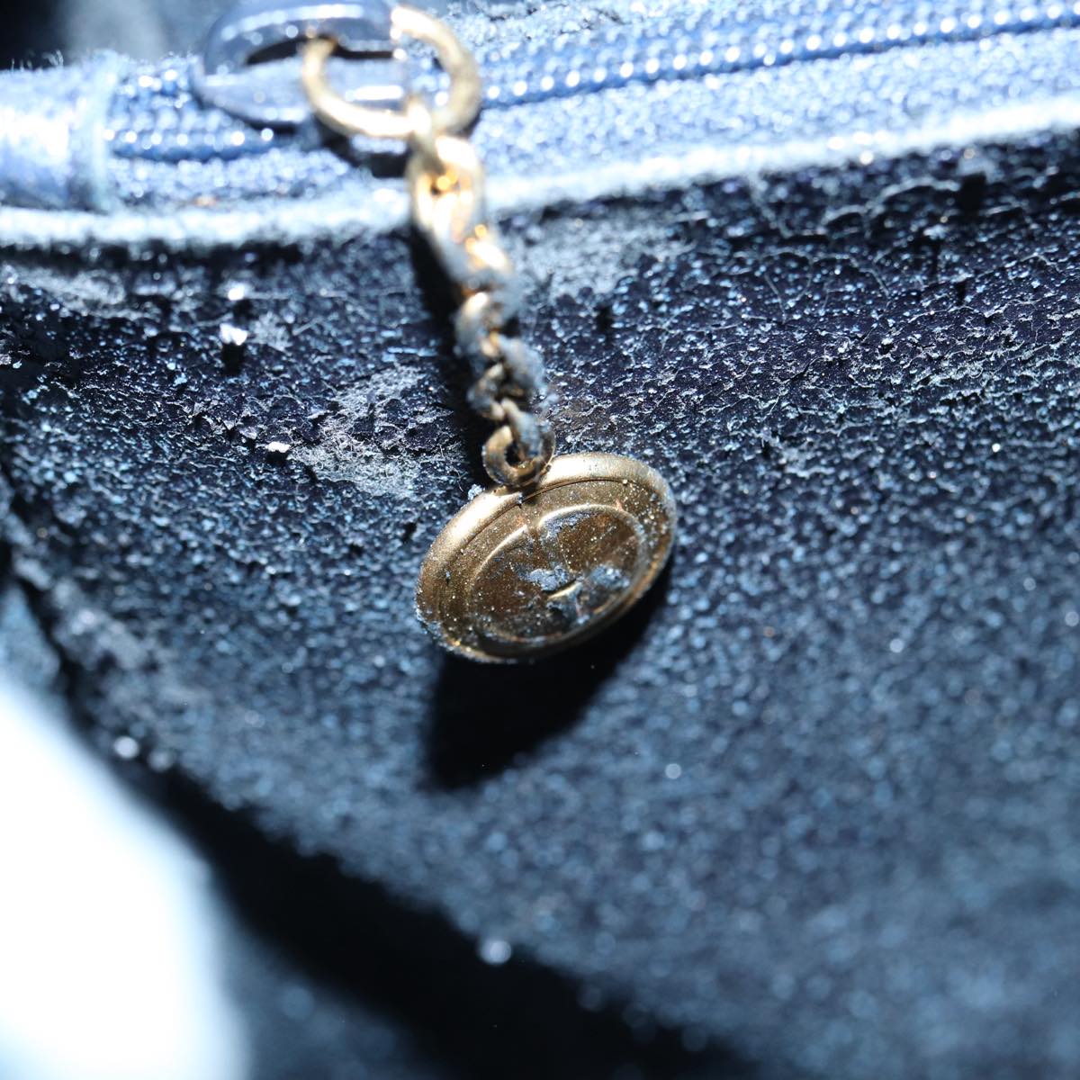 GUCCI Bamboo Hand Bag Suede Leather Navy 83943