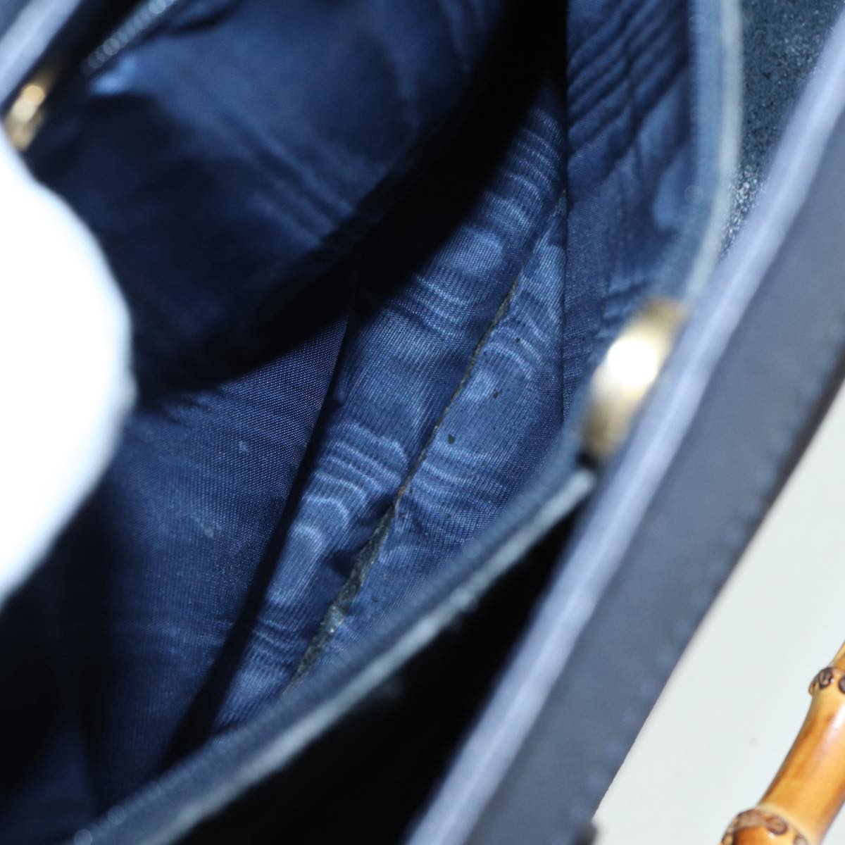 GUCCI Bamboo Hand Bag Suede Leather Navy 83943