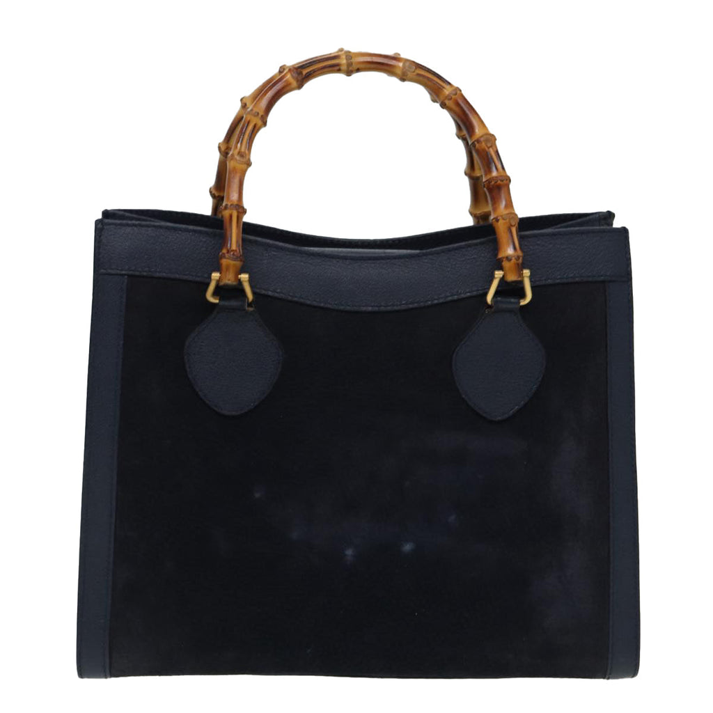 GUCCI Bamboo Hand Bag Suede Leather Navy 83943