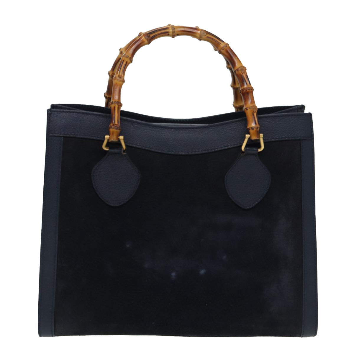 GUCCI Bamboo Hand Bag Suede Leather Navy 83943