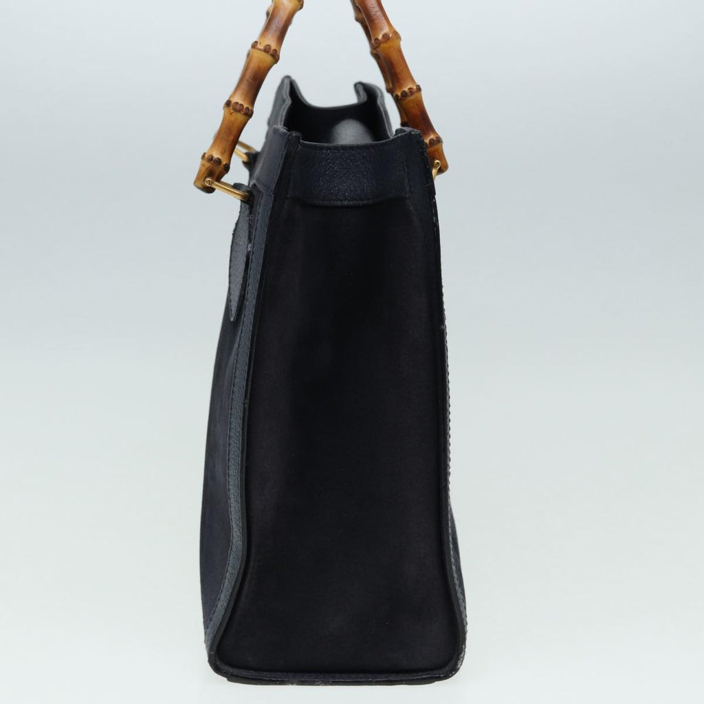 GUCCI Bamboo Hand Bag Suede Leather Navy 83943