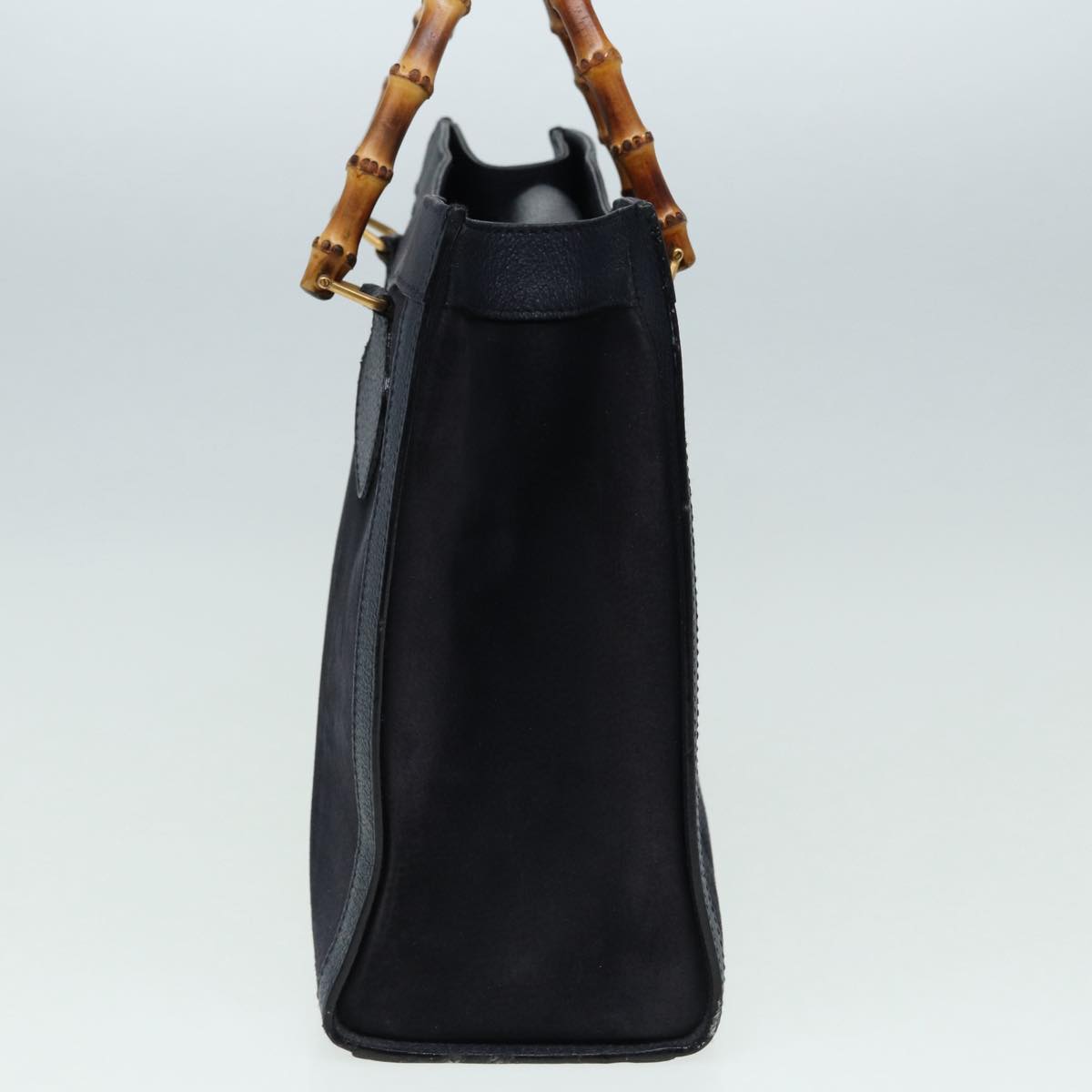 GUCCI Bamboo Hand Bag Suede Leather Navy 83943