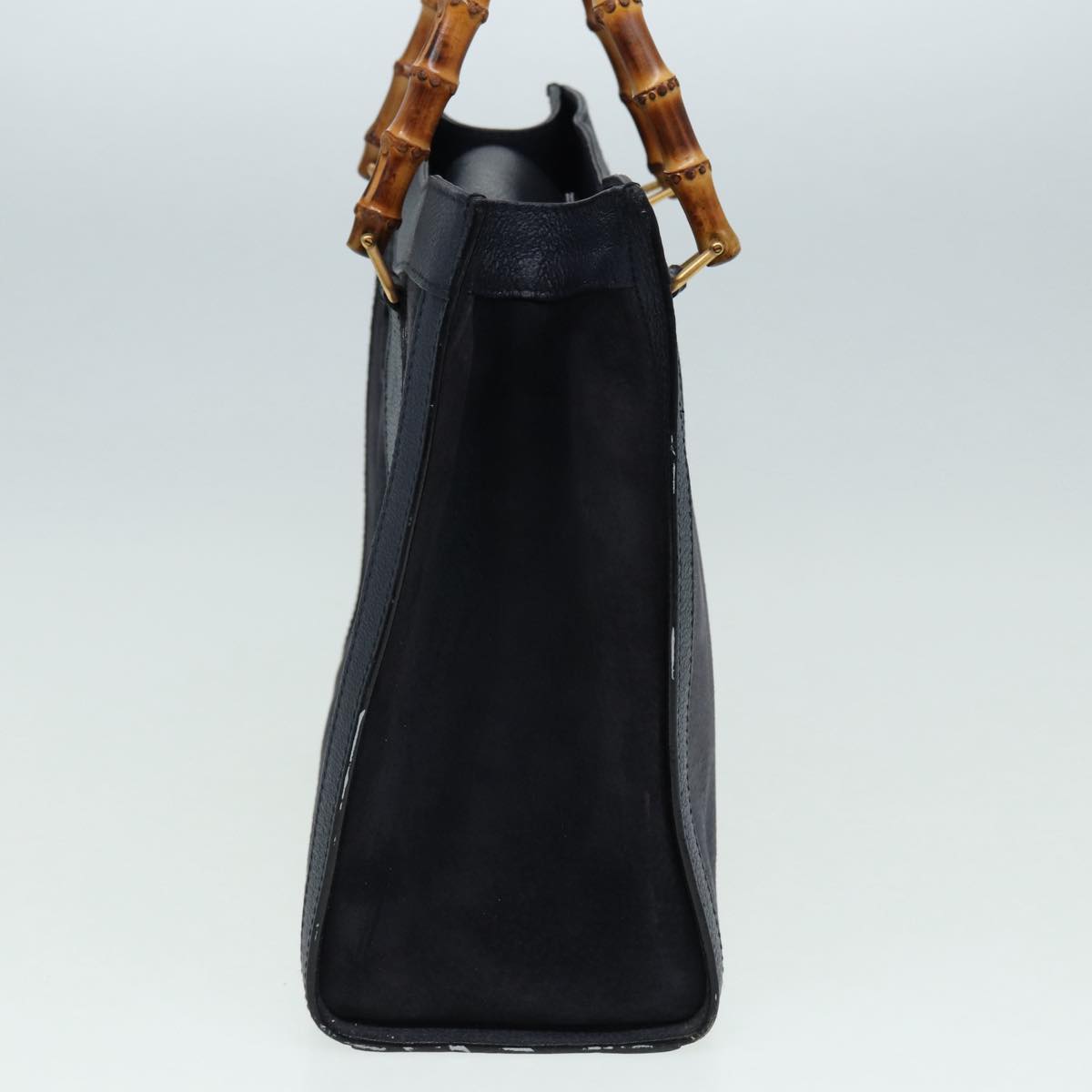 GUCCI Bamboo Hand Bag Suede Leather Navy 83943