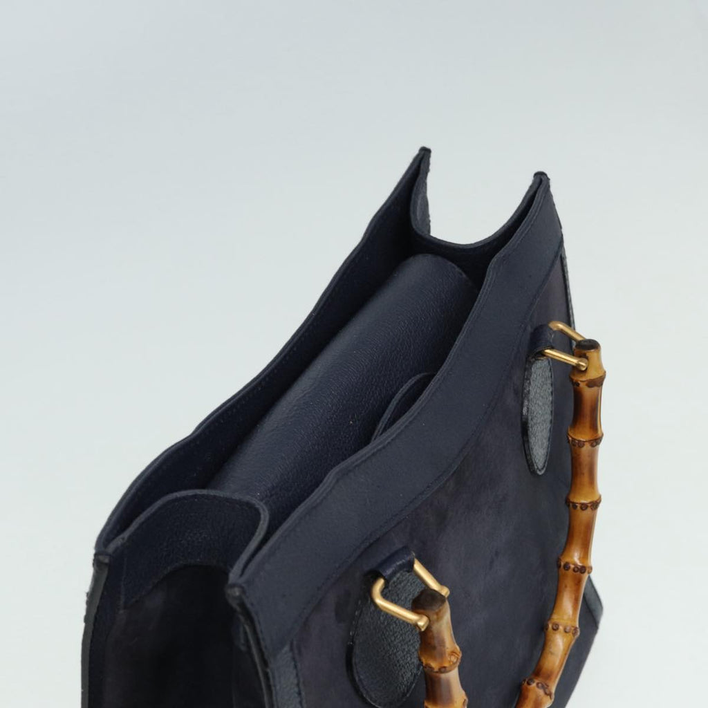 GUCCI Bamboo Hand Bag Suede Leather Navy 83943