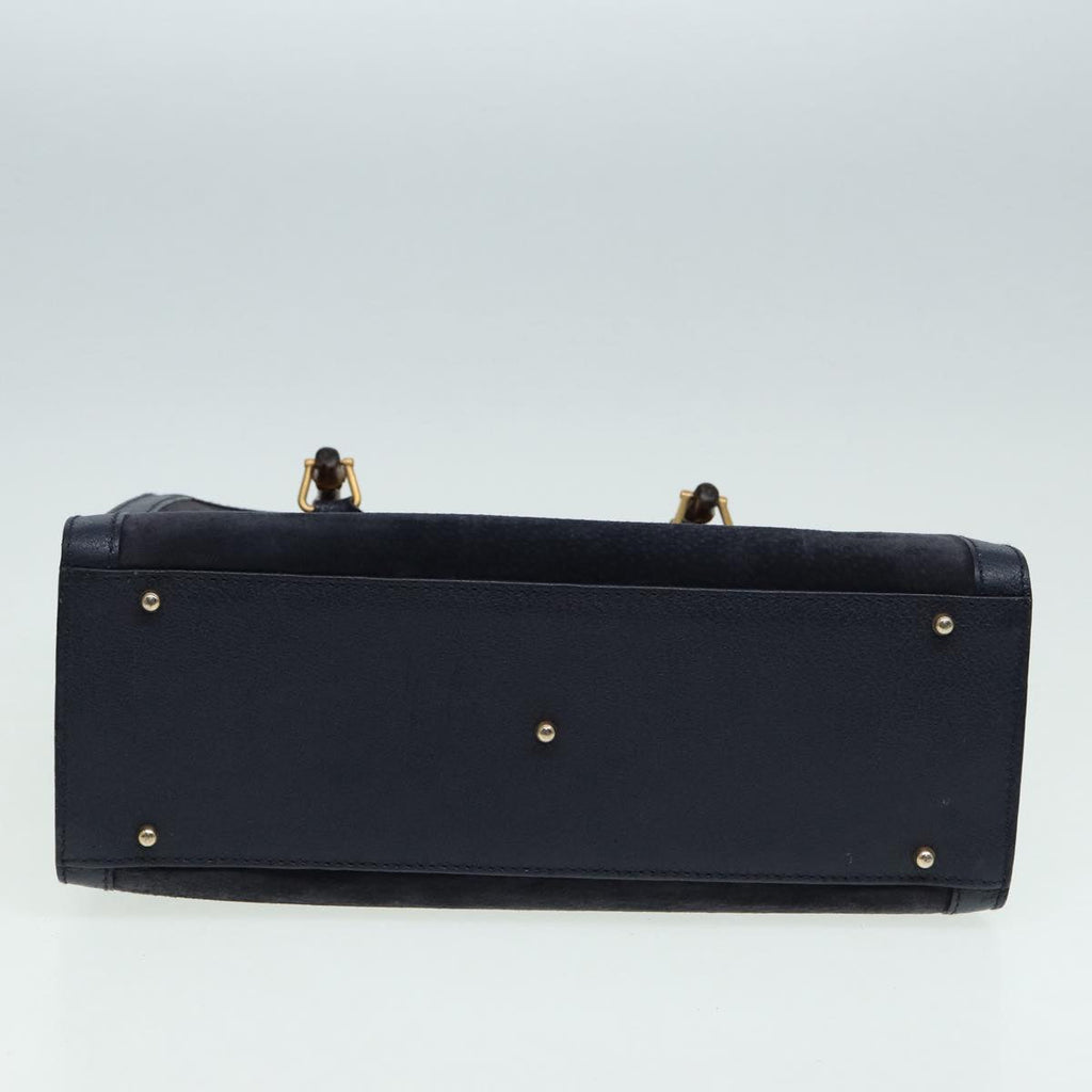 GUCCI Bamboo Hand Bag Suede Leather Navy 83943