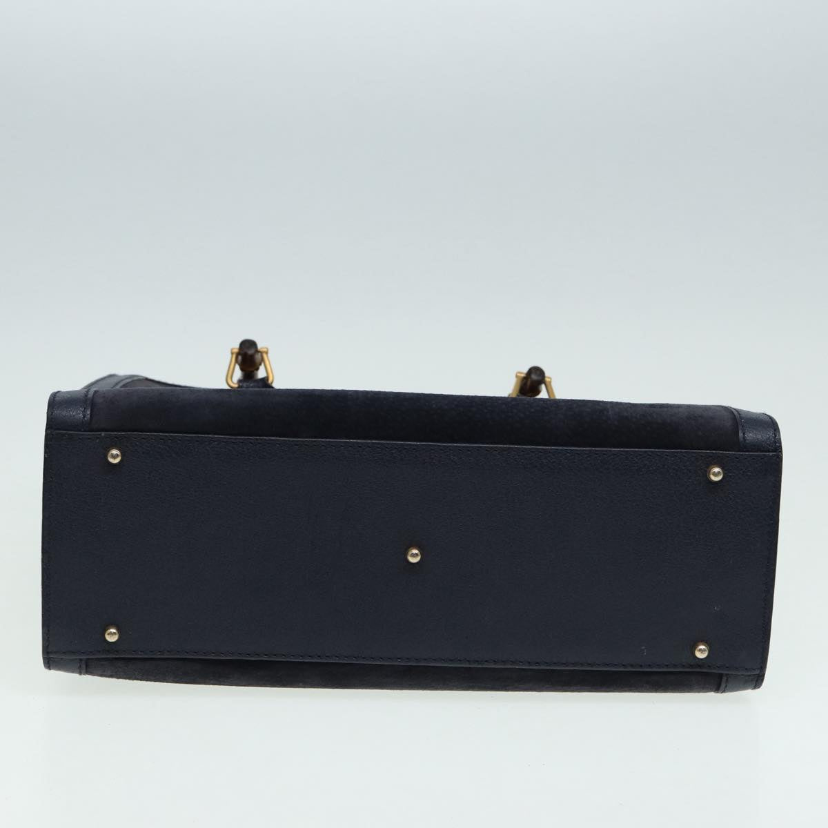 GUCCI Bamboo Hand Bag Suede Leather Navy 83943