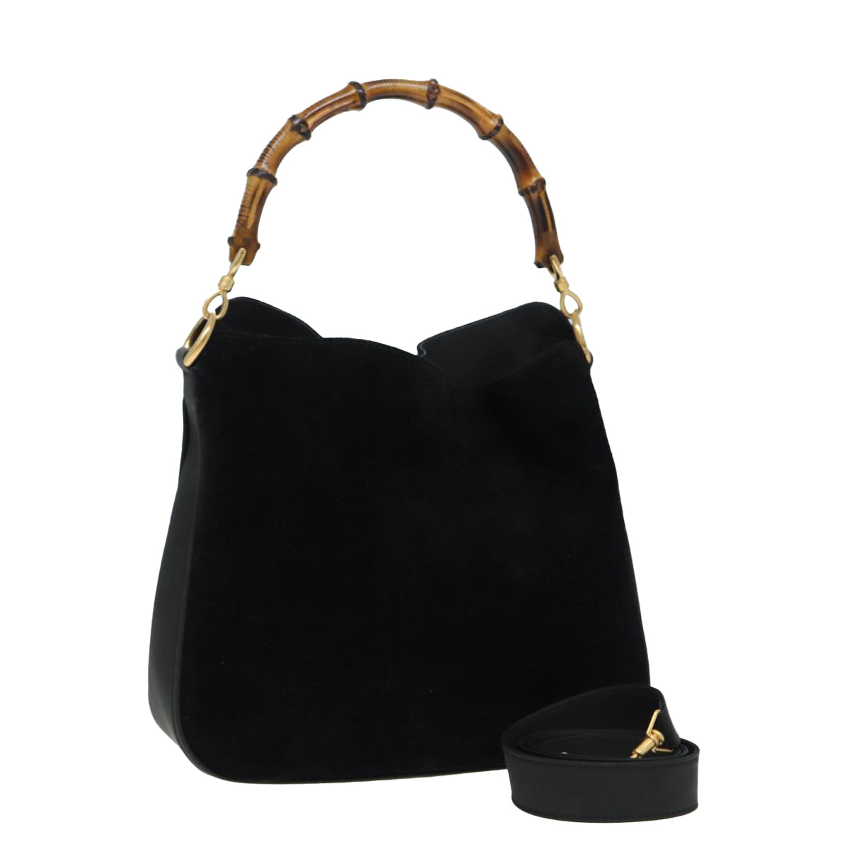 GUCCI Bamboo Hand Bag Suede Black 001 3754 1638 83964