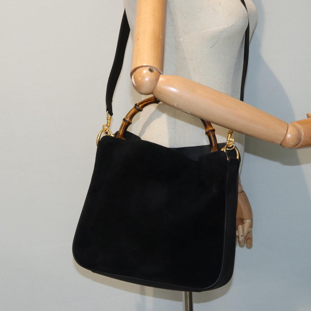 GUCCI Bamboo Hand Bag Suede Black 001 3754 1638 83964