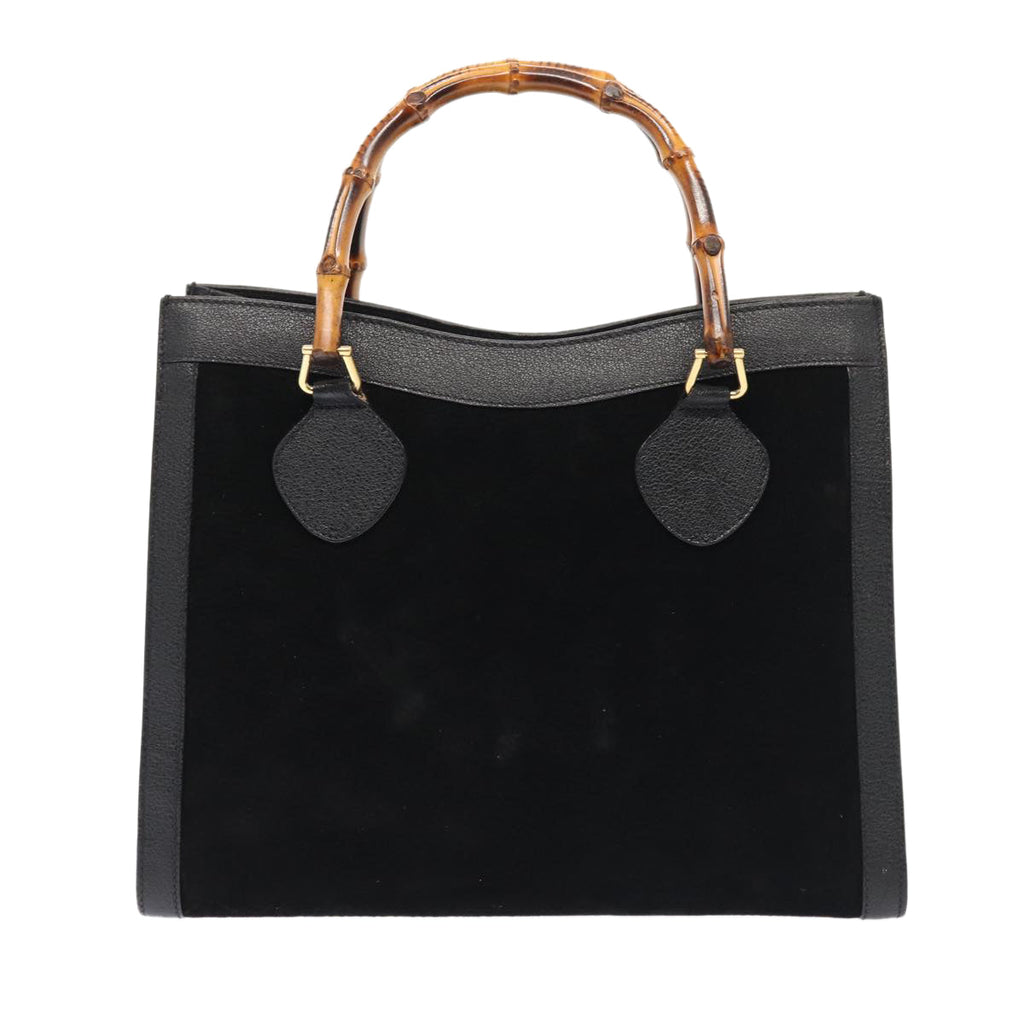GUCCI Bamboo Hand Bag Suede Black Gold 002 1186 0260 83973
