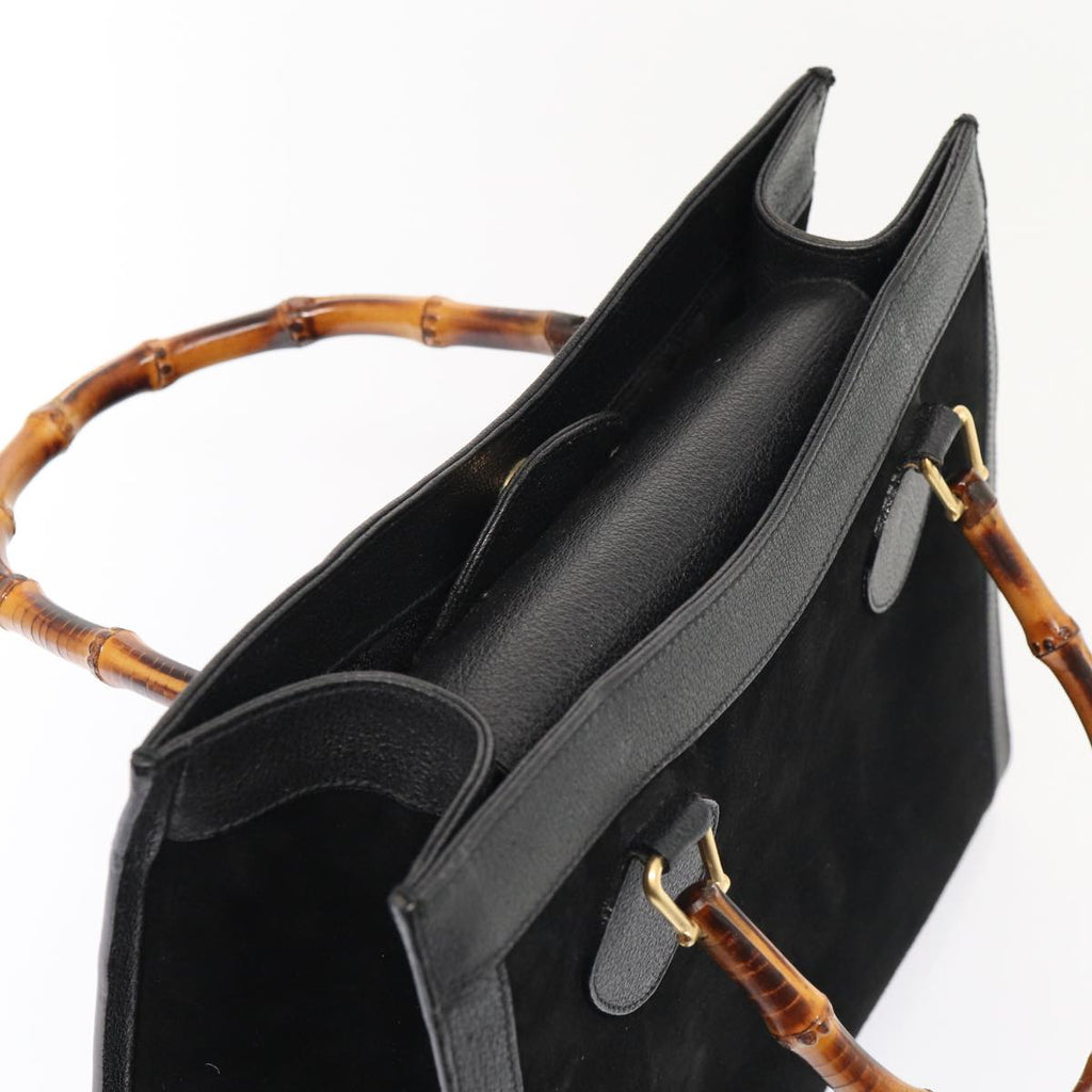 GUCCI Bamboo Hand Bag Suede Black Gold 002 1186 0260 83973