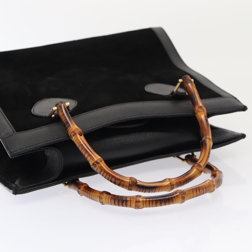 GUCCI Bamboo Hand Bag Suede Black Gold 002 1186 0260 83973