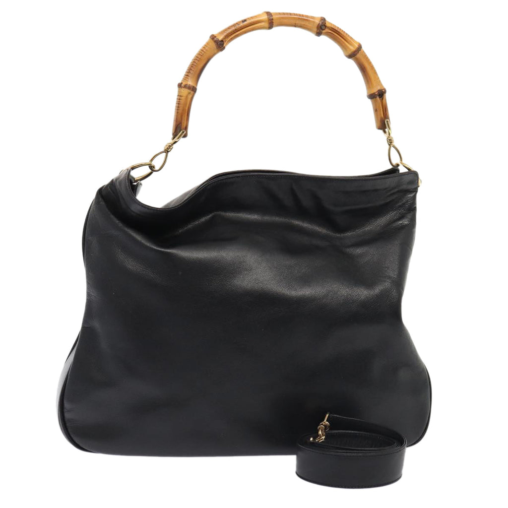 GUCCI Bamboo Hand Bag Leather 2way Black Gold 001 2852 1577 0 83975