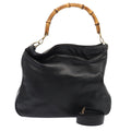 GUCCI Bamboo Hand Bag Leather 2way Black Gold 001 2852 1577 0 83975