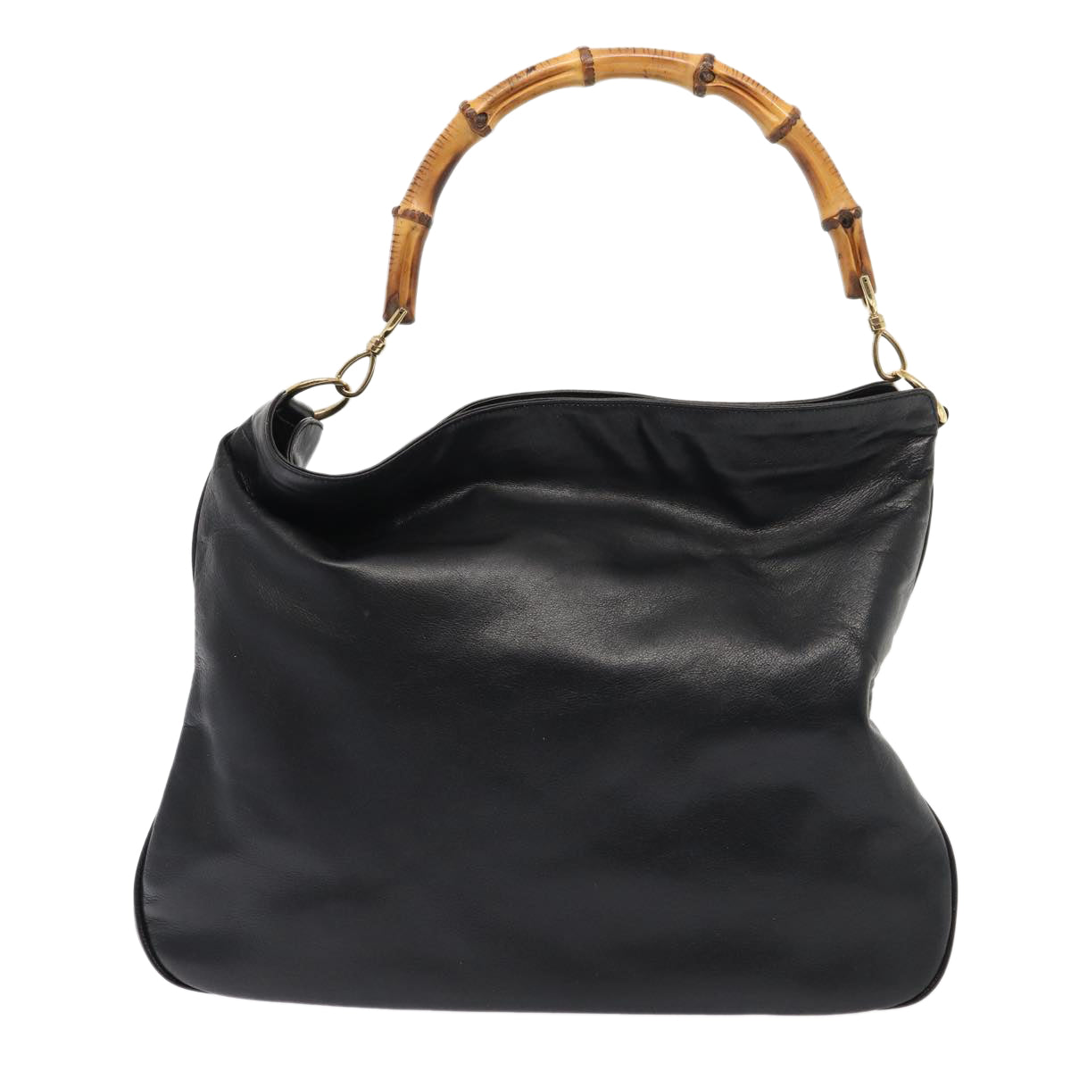 GUCCI Bamboo Hand Bag Leather 2way Black Gold 001 2852 1577 0 83975
