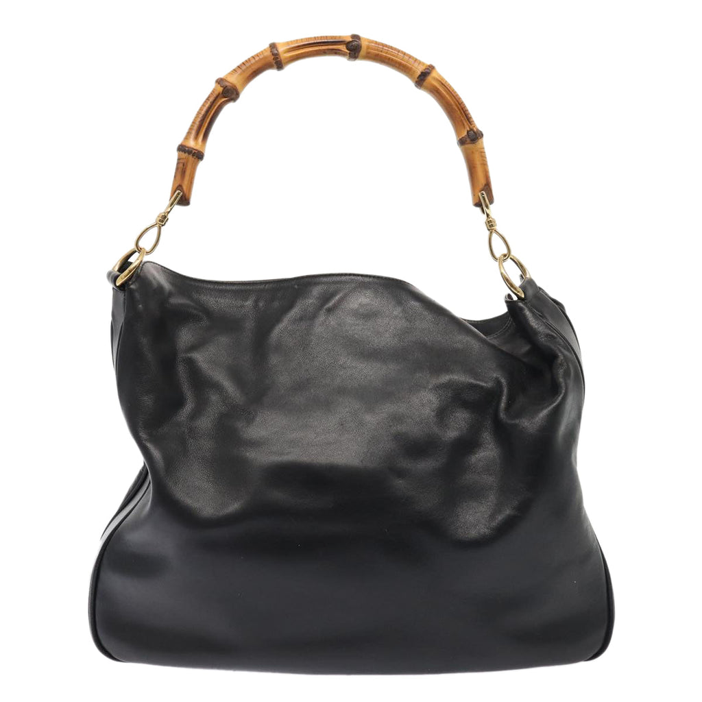 GUCCI Bamboo Hand Bag Leather 2way Black Gold 001 2852 1577 0 83975