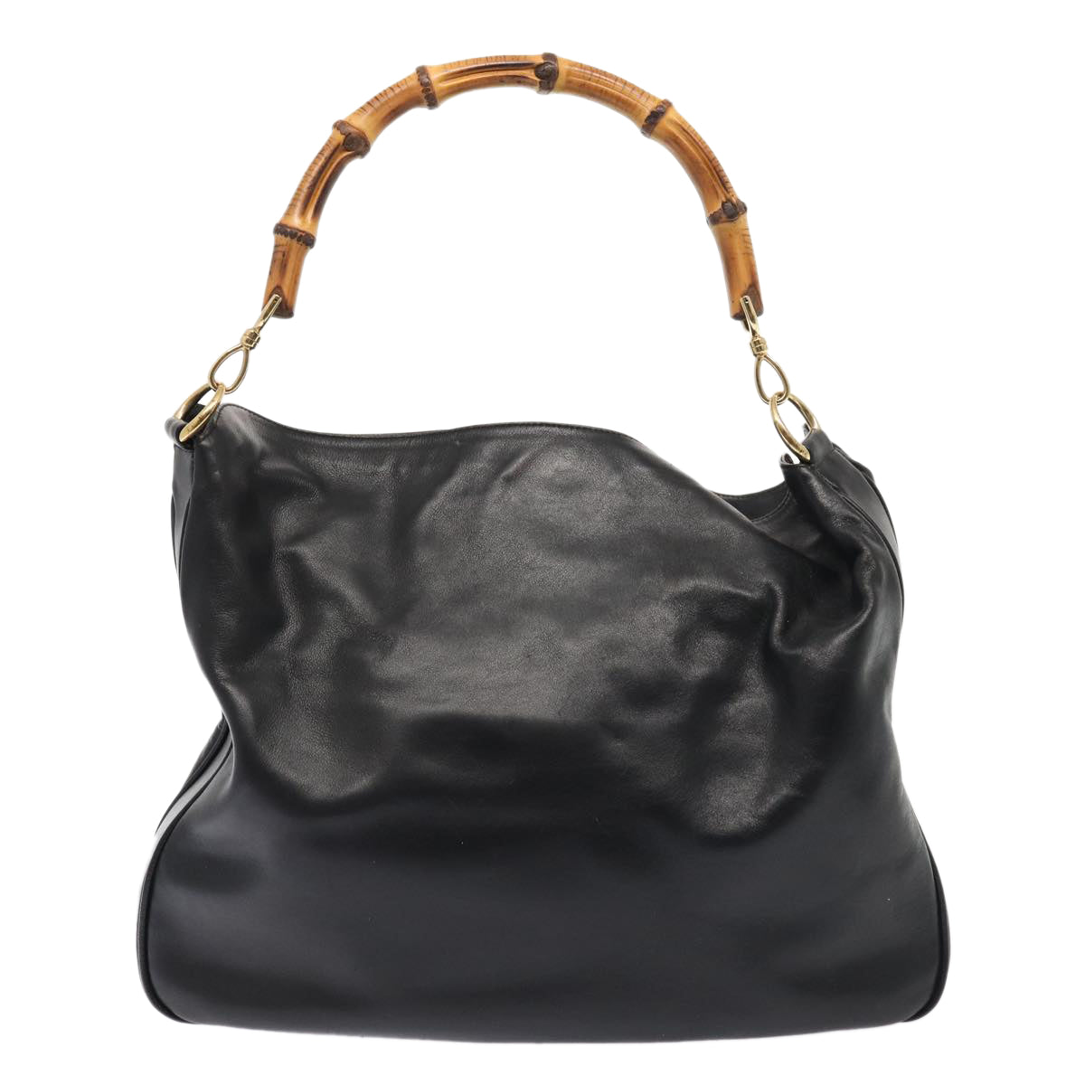 GUCCI Bamboo Hand Bag Leather 2way Black Gold 001 2852 1577 0 83975