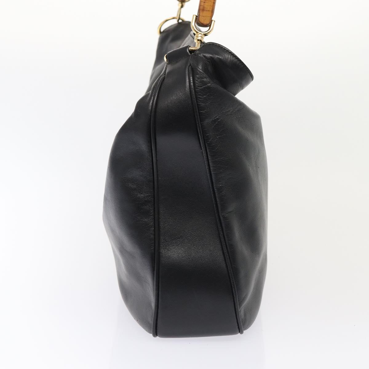 GUCCI Bamboo Hand Bag Leather 2way Black Gold 001 2852 1577 0 83975