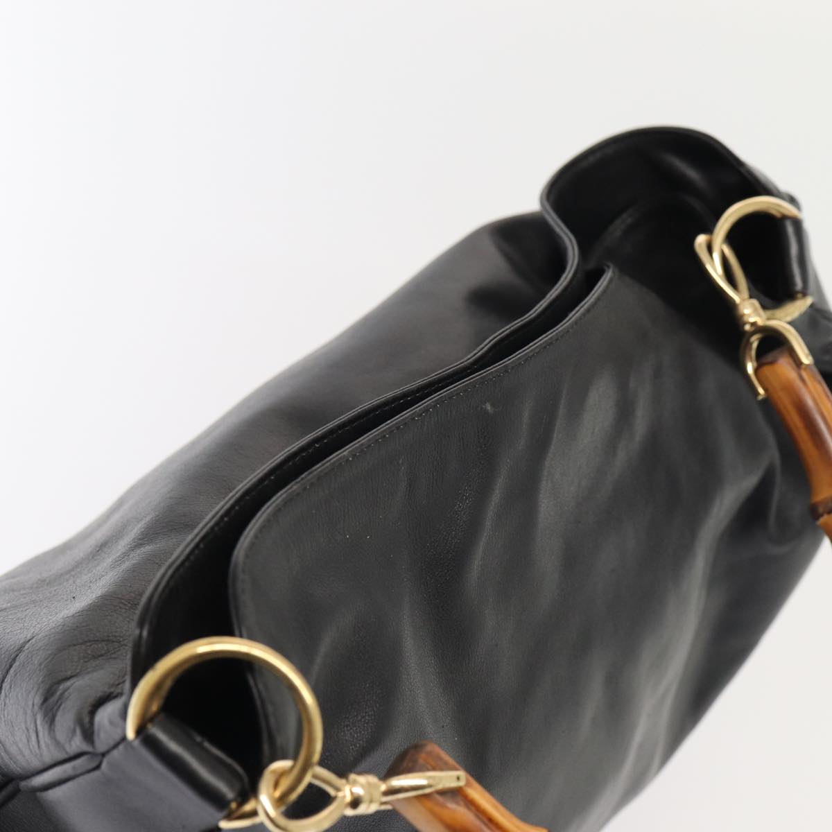 GUCCI Bamboo Hand Bag Leather 2way Black Gold 001 2852 1577 0 83975