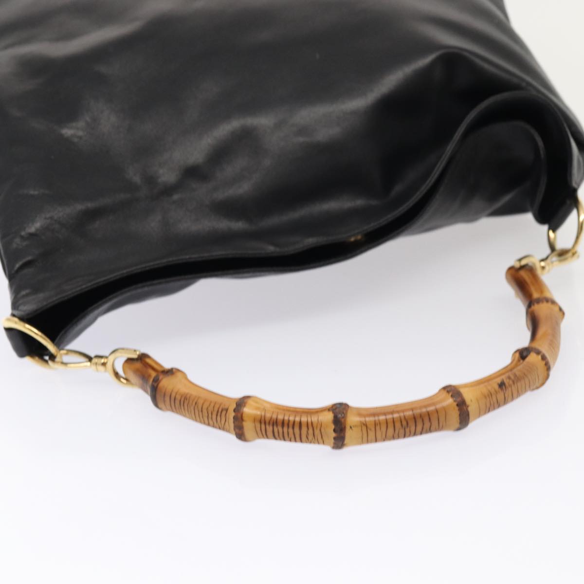 GUCCI Bamboo Hand Bag Leather 2way Black Gold 001 2852 1577 0 83975