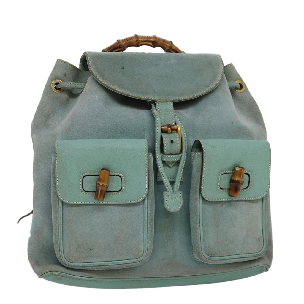 GUCCI Bamboo Backpack Suede Blue 003.2058.0016 84054