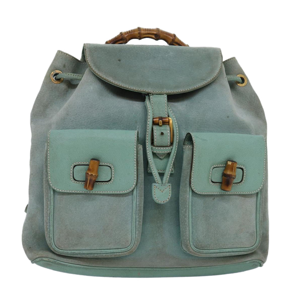 GUCCI Bamboo Backpack Suede Blue 003.2058.0016 84054