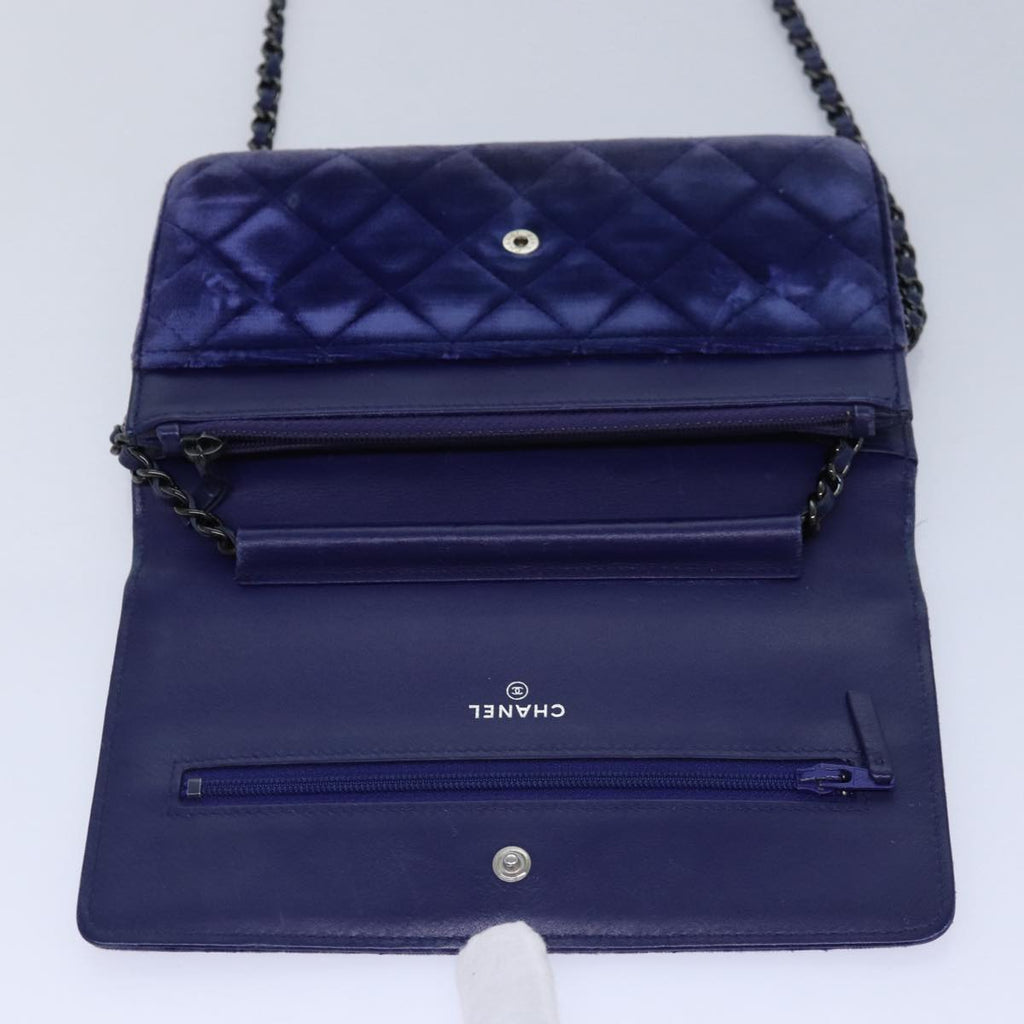 CHANEL Chain Shoulder Bag Moquette Navy CC 84139